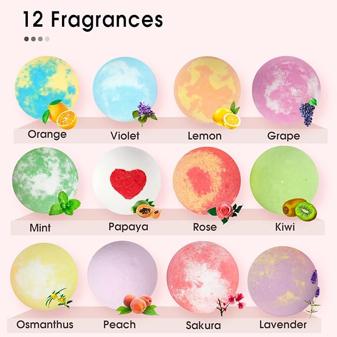 iHave Bath Bombs for Kids and Women, 12 Natural Handmade Bath Bomb Gift Set, Fun Bubble Bath Perfect Kids Christmas Gifts
