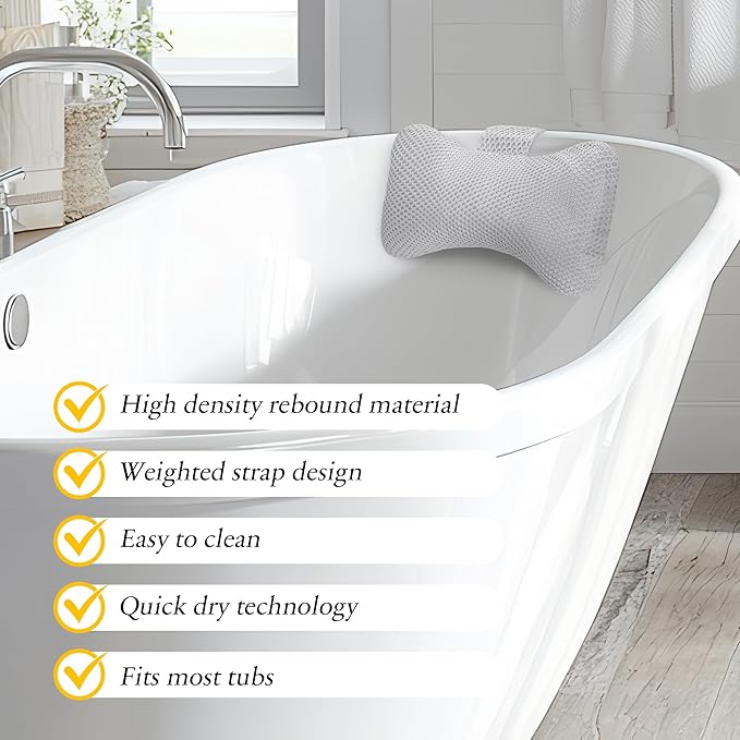 Hot Tub Pillow (2-Pack)，Bath Pillow for Headrest，Universal Spa Pillow Height Adjustable Chaise Lounge Pillow for Bathtub（Grey）