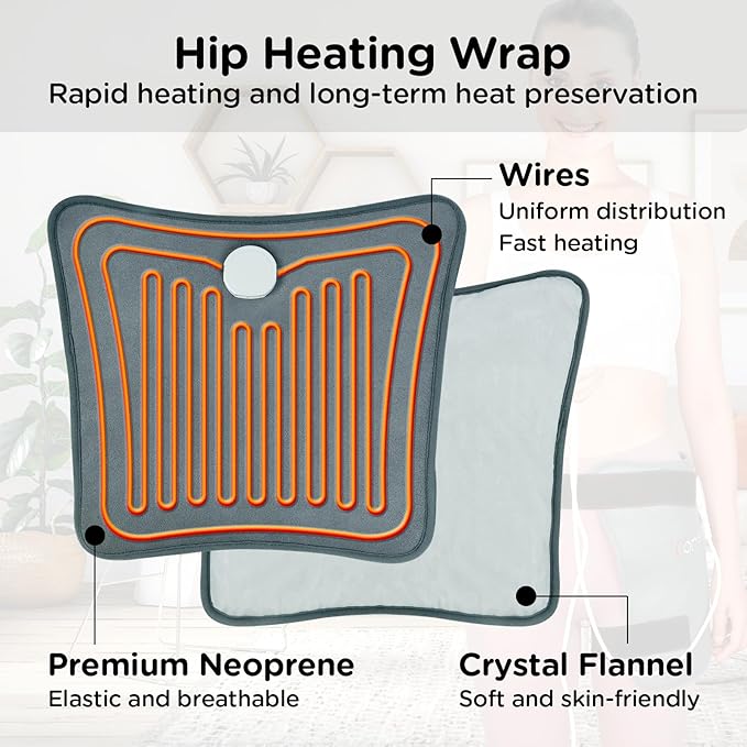 Comfytemp Hip Heating Pad Hip Brace, FSA Eligible Items Only List Birthday Gifts for Mom Women Dad Men, HSA Approve Lower Back Thigh Buttock, Heated Wrap, Electric HSA Heat Pad Hot Relax (S/M)