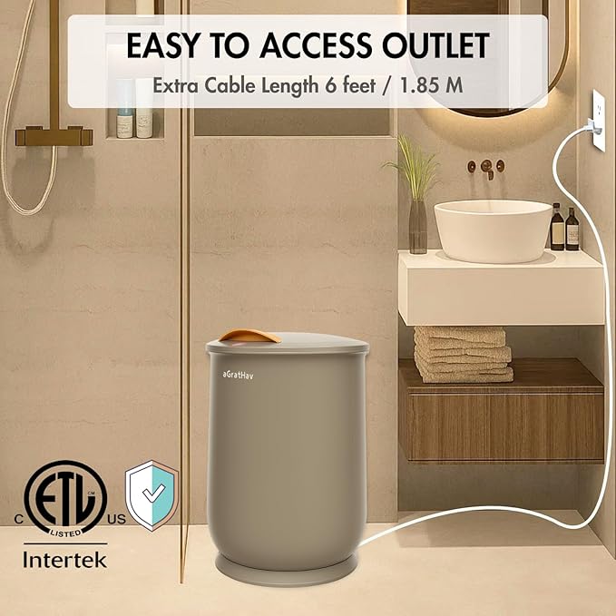 Towel Warmers Ultra Large Capacity Bucket Style 450W for Bathroom ETL FCC Certified Fits up to Two 40"x70" Towels, Blankets, Bathrobes with Auto Shut Off (Grey)