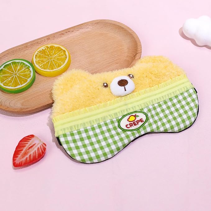 PERFECTSIGHT Sleep Eye Masks, Cute Plush Sleep Eye Cover Lightweight Adjustable Eyeshade Faux Fur Mask Cover for Women Men Kids Sleep Travel Nap, Cake Bear