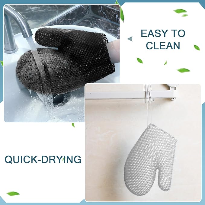 Karenhi 2 Pcs Honeycomb Exfoliating Glove Bath Mitt Body Spa Scrubber, Honeycomb Exfoliator Glove for Body Shower, Scrubber Sponge Shower Loofah, Quick Drying (Black,Grey)