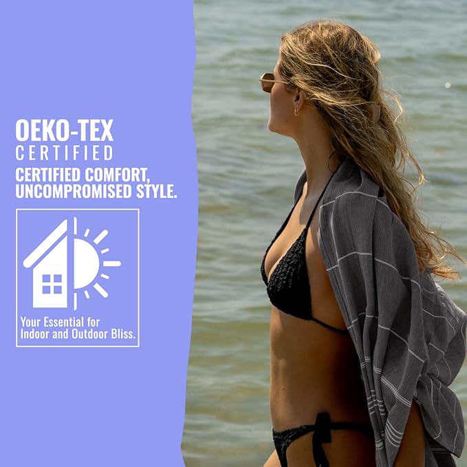 Beach Towel 100% Cotton Turkish Beach Towel Adult 38x70 Inch Pre-washed Absorbent Extra Large|Sand Free Quick Dry BathTowels|Lightweight Blanket|Travel Cruise Camping Spa Gym Yoga Towel|Black