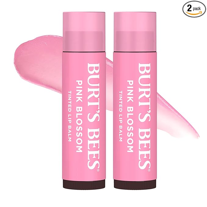 Burt's Bees Lip Tint Balm, Mothers Day Gifts, with Long Lasting 2 in 1 Duo Tinted Balm Formula, Color Infused with Deeply Hydrating Shea Butter for a Natural Buildable Finish, Pink Blossom (2-Pack)