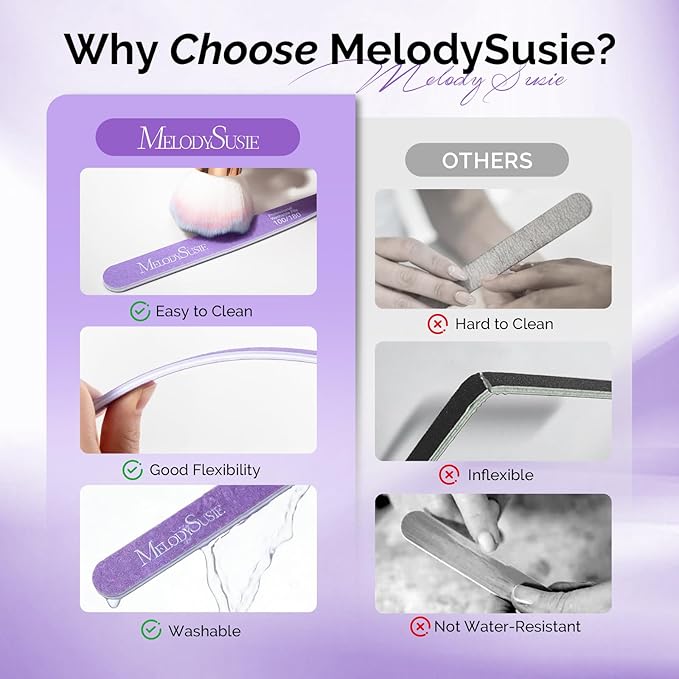 MelodySusie Nail File Kit, 7Pcs Double Sided 100/180 Grit Mixed-Shape Emery Boards for Nails, Professional Manicure Pedicure Supplies for Home and Salon Use, Mothers Day Gifts, Purple