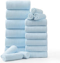 Hailea 18 Piece Family Bath Towel Set Include 6 Bath Towels,6 Hand Towels and 6 Washcloths Soft Bathroom Towel with Hanging Loops,Highly Absorbent Quick Dry Towels Set for Bathroom,Hotel and Spa-Blue
