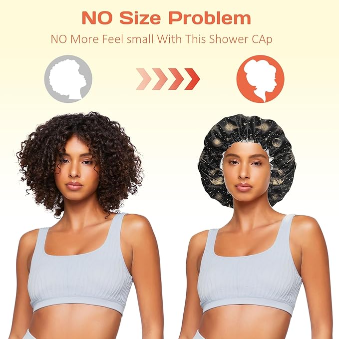 Shower Cap Reusable Double Layer Adjustable Elastic Waterproof EVA Hair Bath Caps for Women Girls Cute Aesthetic-Moon