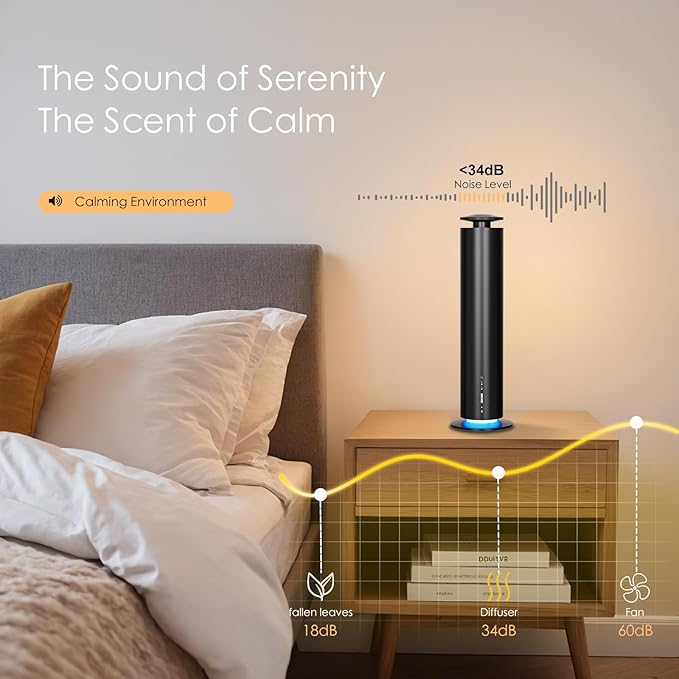 Waterless Essential Oil Diffuser, Long Lasting Aromatherapy Scent Diffuser for Home with Light Mode, 1500 Sq. Ft Coverage Quiet Oil Diffusers for Bedroom, Office, Included 5 Scent Oils(3.3OZ), Black