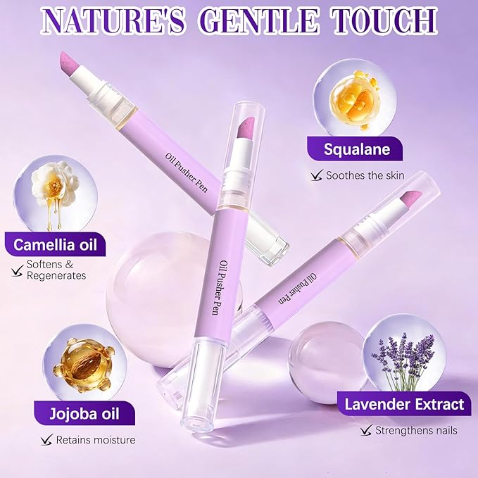 2-in-1 Ceramic Cuticle Pusher & Oil Pen - Nail Care Tool for Dry Nails & Hangnails, Enhances Nail Luster(3pcs)