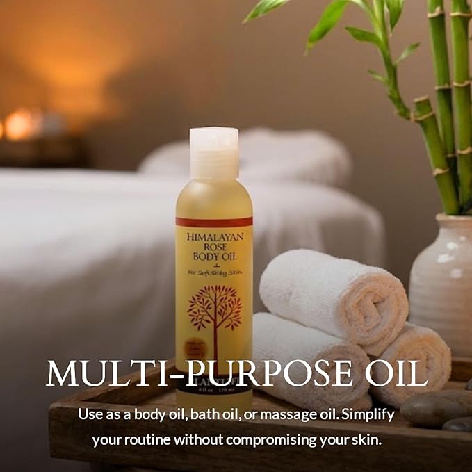 Plantlife Himalayan Rose Body Oil - Moisturizing Natural Body Oil for All Skin Types - Nourishing Dry Skin and Making It Feel Soft and Silky for Women & Men - Bath, Body & Massage Oil - 4oz