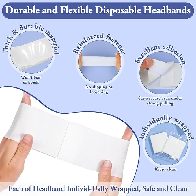 Sublaga 40 Pcs Disposable Spa Facial Headbands, Stretch Headband Wrap with Adjustable Magic Tape, Esthetician Spa Headband Stretch Non-Woven Facial SkinCare for Women Sport Yoga Salon Shower