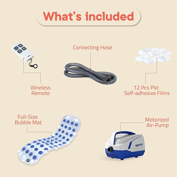 Bubble Bath Massager Mat for Bathtub, 47.24" x 14.57" Full-Body Heated Air Spa with 6-Level Adjustable Bubbles, Non-Slip Waterproof Design, Remote Control, For Stress, Muscle Relief & Relaxation, Blue