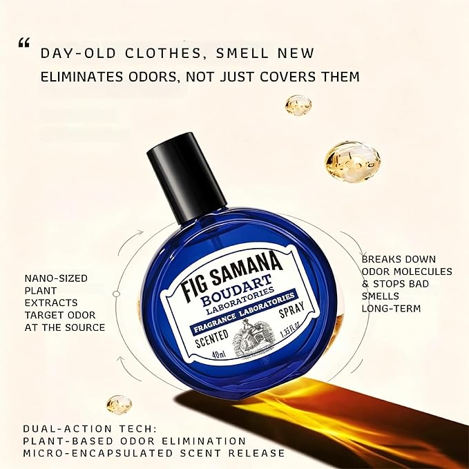 Travel Fabric Refresher Spray – Odor Eliminator & Wrinkle Release, TSA Approved 40ml for Gym Hotel Office Clothes Sofa Curtains, Fig Samana Scent – Boudart Labs