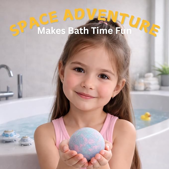 EvolutionUSA 6 Space Bath Bombs for Boys & Girls - Planet Bath Bombs Toy Inside, Organic Childrens Bathbomb Set, Cosmic Bath Fizzers, Kid Bath Bomb Gift for Valentines, Birthday, Christmas, Easter
