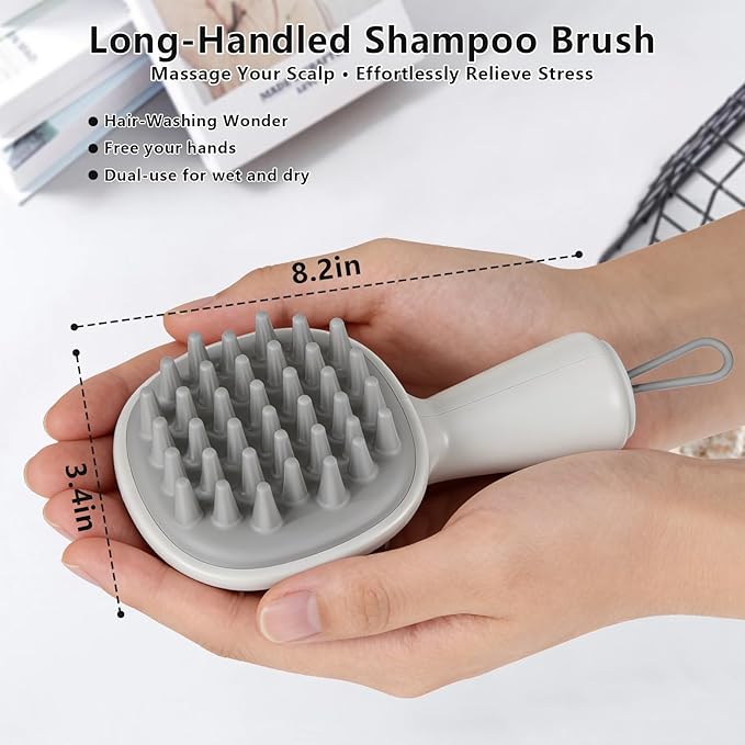 Scalp Massager with Long Handle Hair Growth, Soft Silicone Scalp Scrubber Shampoo Brush for Exfoliation, Dandruff Removal & Head Massage Stress Relax, Wet & Dry Use for Thick, Thin Hair Care