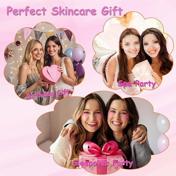 130 PCS Spa Party Supplies for Women, Include Face Masks Skincare, Hand Cream, Lip Balm, Lip Mask, Under Eye Patches,Hair Brush, Foot Bath Bombs,Spa Birthday Sleepover Party Supplies for Girls Women