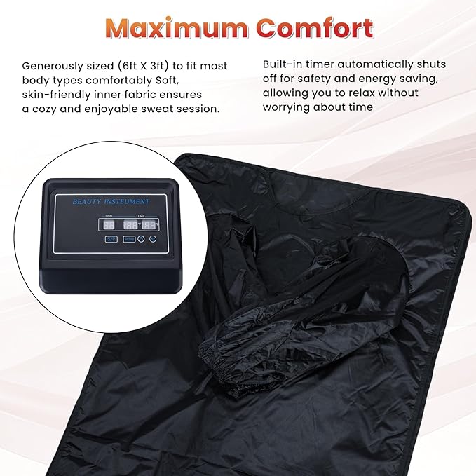 Lcoco&Dream Portable Sauna Blanket, Dual Sided Temperature Control，Relaxation and Detox Washable & Foldable with Carrying Bag and Remote Control, 90-180℉, 30-90 Minutes Timer, (6 x 3) FT