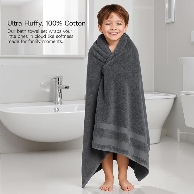 REDKISS 100% Cotton Bath Towels Set of 2, Extra Large Bath Sheets 35 X 70 Inches, 800G, Quick Dry, Ultra Soft & Super Absorbent Bathroom Towel Sets for Bathroom, Gym, Spa, Pool & Hotel, Grey