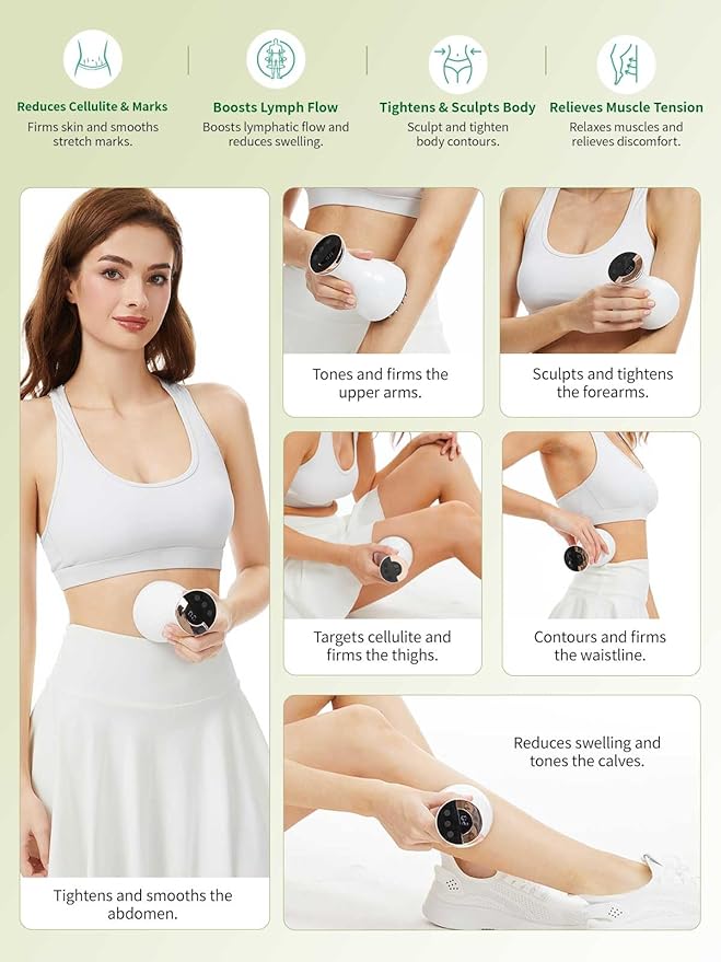 Lymphatic Drainage Massager & Anti Cellulite Massage Tool, for Legs, Arms & Belly, Body,Helps Reduce Stretch Marks & Cellulite,with Microcurrent, Light Heat & Vibration