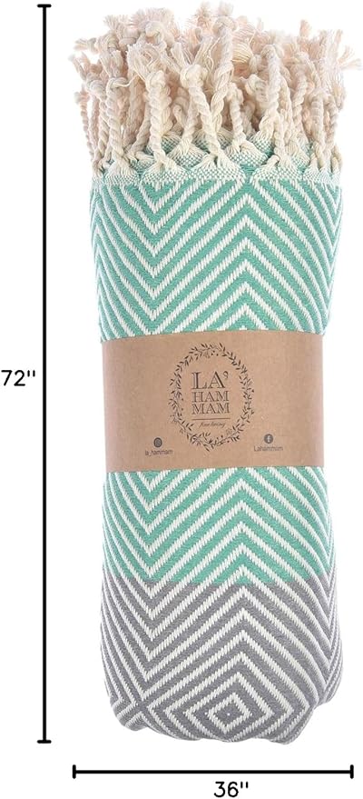 Beach Towel | Cotton Beach Towels, Easy to Carry, Sand Free, Highly Absorbent, Quick Dry, Turkish Towels for Travel Camping Bath Sauna Beach Gym Pool Yoga SPA by Lahammam, Design, Green