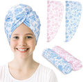 Unicorn Castle Microfiber Hair Towel for Kids 2Pack Hair Wrap Towels Absorbent Hair Drying Towel Wrap Hair Turbans for Curly Thick Hair,Pink Blue Flower