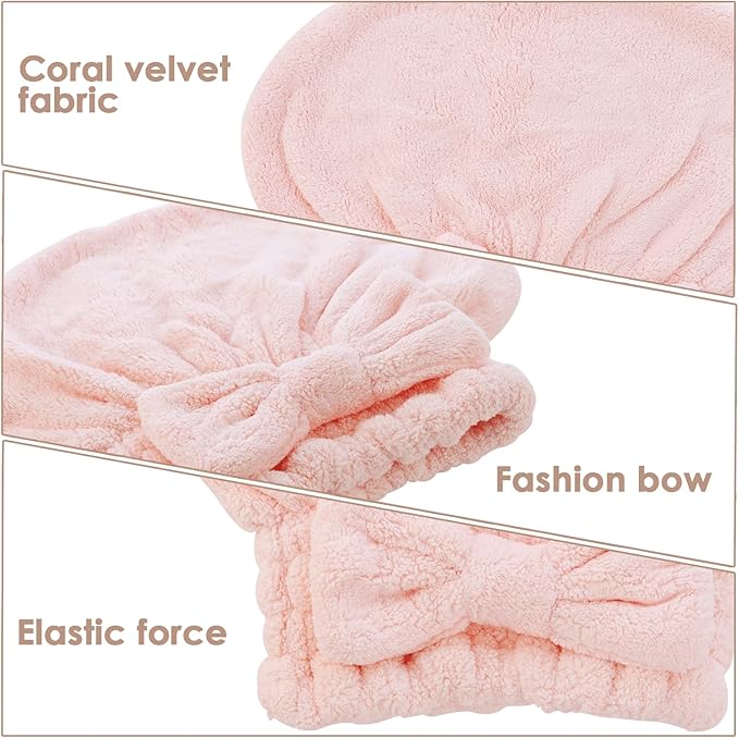AEVBSOY 2 Pack Microfiber Hair Drying Caps Hair Drying Towel Super Absorbent Hair Towel Wrap Fast Drying Hair Turban Wrap Towels Soft Quick Drying Hat for Women Long Curly Wet Hair for Shower Spa