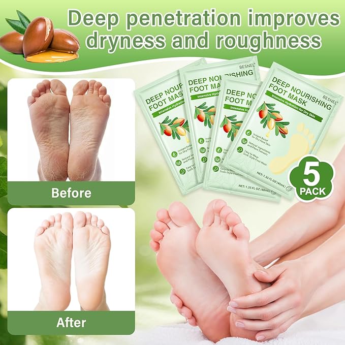 5Pack Moisturizing＆3Psck Foot Peeling Foot Mask, Hydrating Foot Masks Dry Cracked Feet, Soothing Moisturizer Repair Rough Heels＆Baby Soft Feet, Exfoliator Peel Calluses Dead Skin Callus Remover(8P)