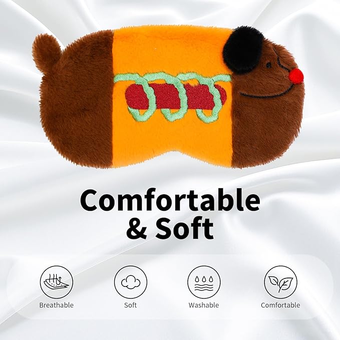 PERFECTSIGHT Sleep Eye Masks, Cute Sleep Eye Cover Lightweight Adjustable Eyeshade Mask Cover for Women Men Sleep Travel Nap, Hotdog Dachshund