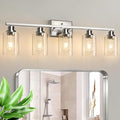 Unicozin Modern Bathroom Light Fixtures, 5 Light Vanity Lights Over Mirror, Brushed Nickel Wall Lamp with Clear Glass for Living Room Cabinet Bedroom Porch