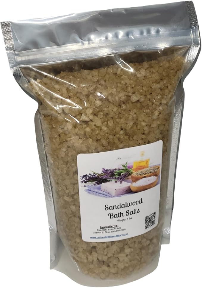 Bath Salts | 4lb Bag (64oz.) | Choose Your Scent | Epsom Salt | Sea Salt| Bathing | Body Care | Beauty | Relaxation | Spa | Pedicure | Manicure | Soak (Sandalwood)