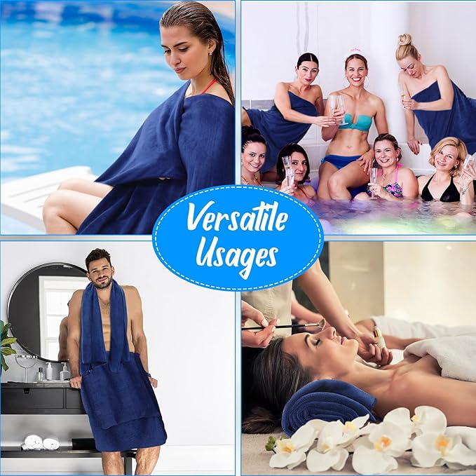 SmoothNovelty 16 Pack Microfiber Bath Towels Bulk 27'' x 60'' Oversized Beach Towel Highly Absorbent Extra Large Soft Drying for Shower Pool Salon Sauna Bathroom Gym Party (Simple,Navy Blue)
