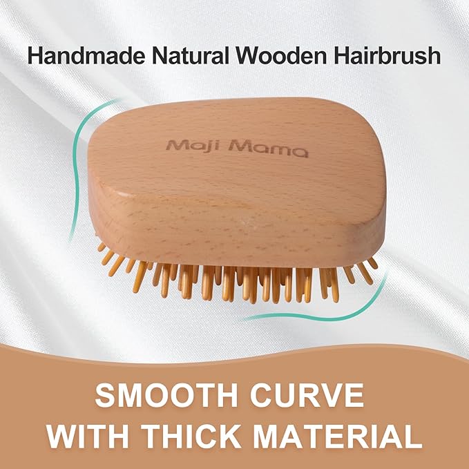Handmade Natural Wooden Hair Brush Hairbrush with Bamboo Pins Massage Scalp & Detangling All Hair Types For Hair Growth,Scalp Massager Mini Brush No Handle Design