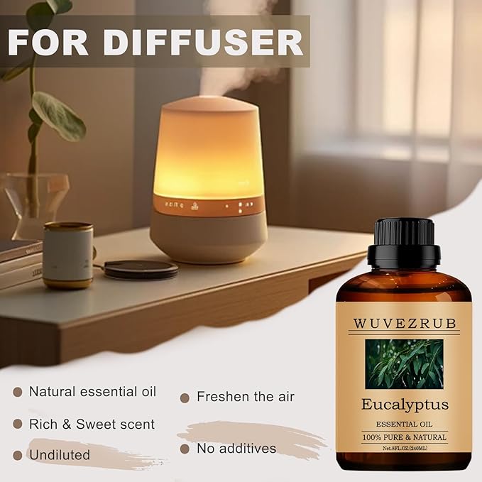 Eucalyptus Essential Oils, 240ML 100% Pure and Natural Essential Oil for Aromatherapy Diffuser - Eucalyptus /8 Fl Oz