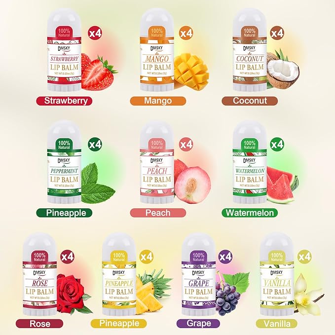 DMSKY 40 Pack Mini Lip Balm, Moisturizing Lip Balm Bulk with Vitamin E and Coconut Oil, Bulk Tiny Lip Balm for Party Favors, Care Packages & Goodie Bags