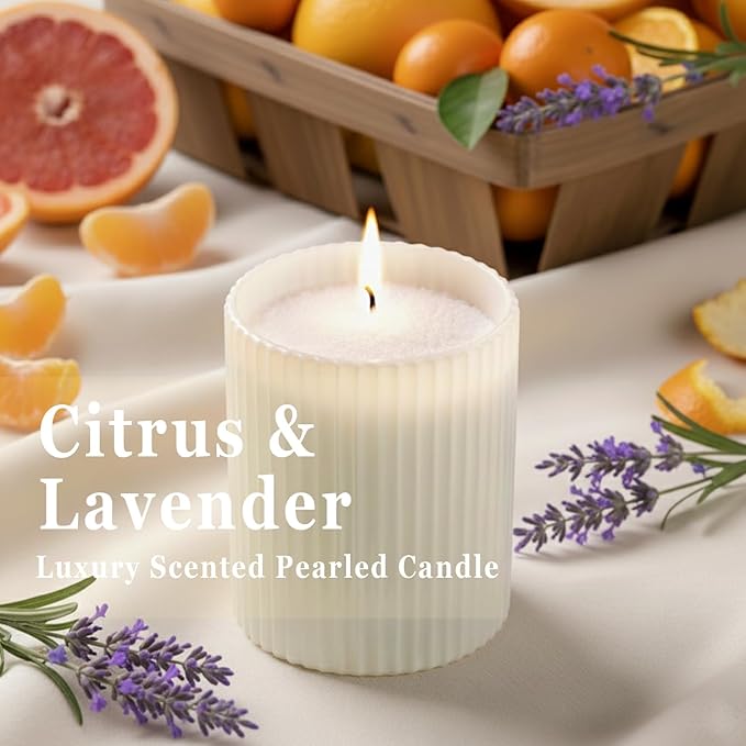 36oz Scented Candle Sand Wax, Citrus& Lavender- 2 Tubes Scented Pearled Candles with 240 Hr+ Long Burning Time, Refillable Powder Candle Beads with 30 Wicks for Home Decor/ Holiday Gift/ Relaxation