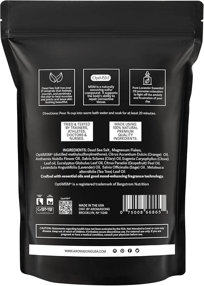Aromasong Muscle Recovery Bath Soak for Muscle | Sore Muscle Soak with Dead Sea Salt, OptiMSM, Magnesium Flakes & Essential Oils | 3 Lb. - Made in USA.
