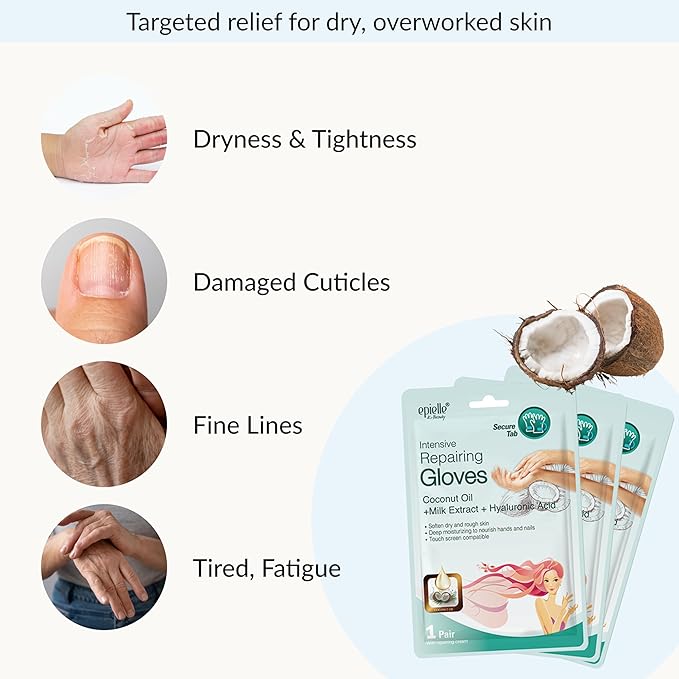 Epielle Intensive Repairing Hand Mask 6 Pairs, Soften with Coconut Oil & Milk Extract, Deep Moisturizing Gloves for Dry, Rough Skin, Self Care Gifts for Women, Spa Kit, Mothers Day Gifts