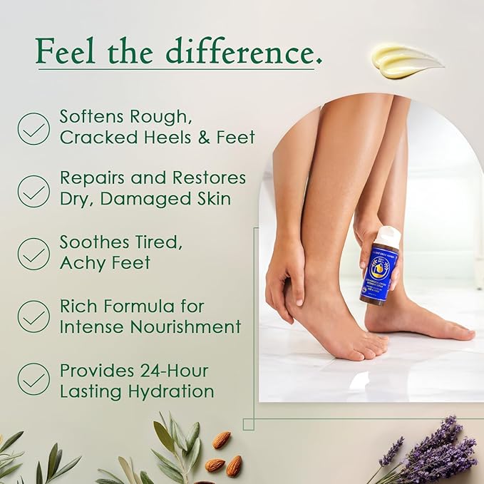Dry Cracked Heels Repair with Pumice Stone | Organic Foot Cream for Dry Feet & Callus with Jojoba, Lavender, Almond, Olive & Vitamin E Oil | Natural Foot Balm & Moisturizer for Skin | 3.4 oz