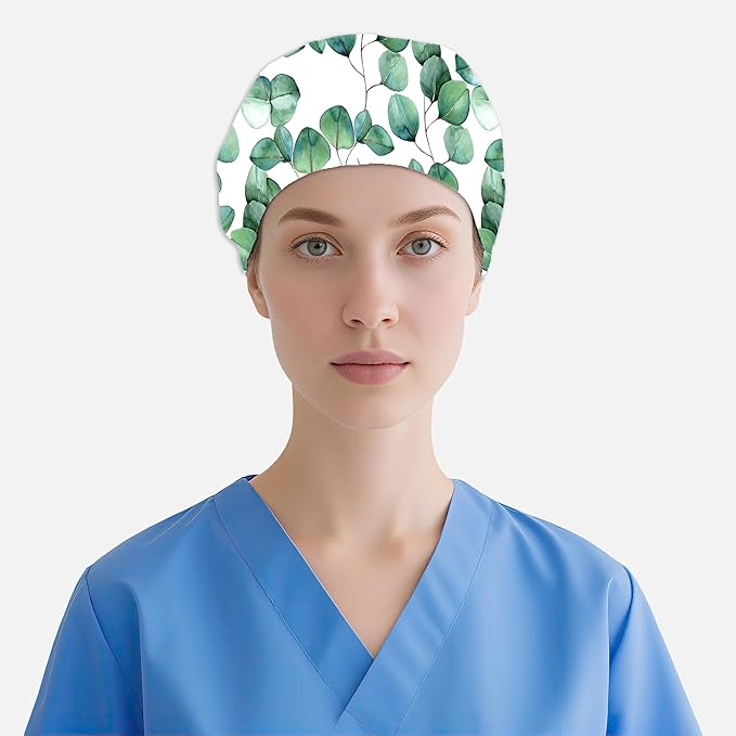 2 Pcs Working Cap with Sweatband for Women Men, Adjustable Cleaning Working Hats, Nurse Surgical Caps