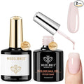 modelones Builder Nail Gel with Gel Top Coat, 8-In-One Cover Nude Builder Acid Free Top Coat for Nail Thickening Apex Building Rubber Color Base Polish Shine Finish, LED Lamp Cured 10ml Home DIY Salon