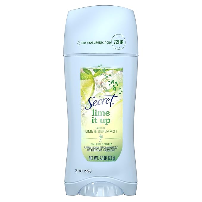 Secret Fresh Antiperspirant Deodorant for Women, 72hr Freshness on the Rocks with Pro-Hyaluronic Acid, Miami Mocktails Edition, Invisible Solid, Lime It Up with Lime & Bergamot Scent, 2.6 oz