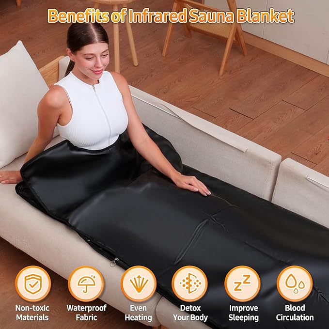 Infrared Sauna Blanket for Home: Portable Far Infrared Heating Blanket for Full Body Detox & Relaxation – Adjustable 95-167℉ & 20-60 Min Timer 71 x 31.5Inch Premium PU Leather