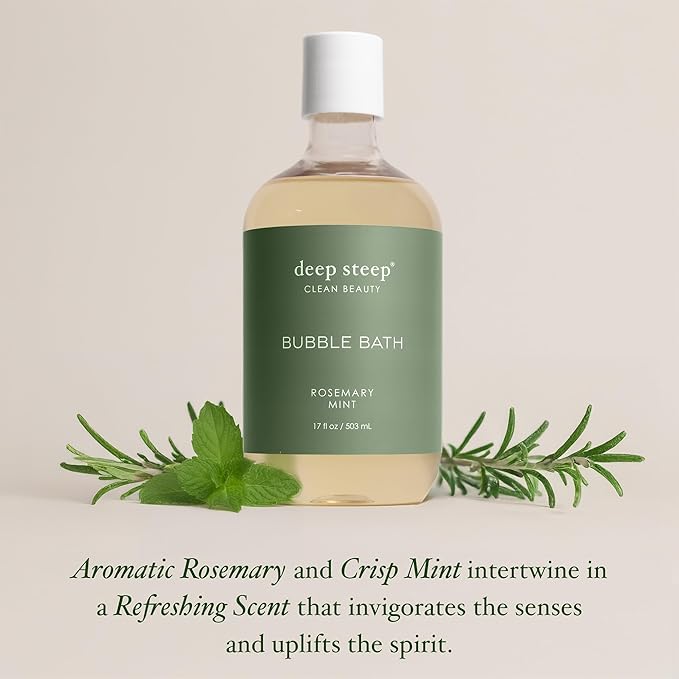 Deep Steep Rosemary Mint Bubble Bath for Women, Hypoallergenic, Clinically Tested, Clean Formula for Sensitive Skin, Sulfate-Free, 17 fl oz Bottle, Essential Bath Accessories