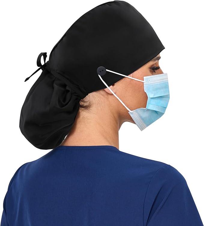 Satin Lined Scrub Cap, Adjustable Surgical Cap with Sweatband & Buttons, Soft and Wrinkle-Resistant Scrub Hat