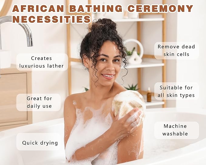 2 Pack African Net Sponge Exfoliating Body Scrubber Bath Sponge for Daily Use (Champange+Dark Green)
