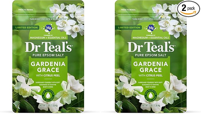 Dr Teal's Epsom Salt Magnesium Soak, Gardenia Grace, 3 lbs (Pack of 2)
