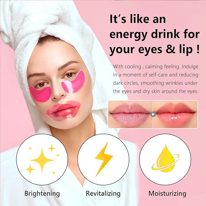 30 Pairs Eye Masks & Lip Masks, Under Eye Patches for Puffy Eyes, Moisturizing Lip Mask Pink Pads, Reducing Fine Lines, Mothers Day Gifts, Graduation Gifts, Teacher Appreciation Gifts, Bulk Gifts