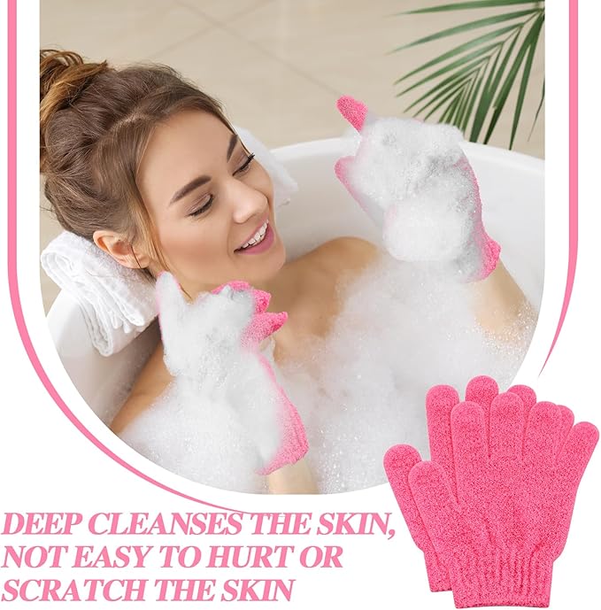 Ramede 30 Pair Exfoliating Glove Double Sided Exfoliating Bath Gloves Pack Nylon Colorful Shower for Men Women Beauty Spa Massage Shower Deep Clean Body Skin Bathing Scrubber Disposable(Rose Red)
