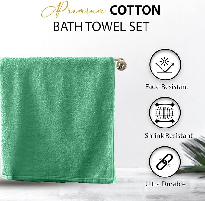 KAHAF COLLECTION 100% Cotton Bath Towels, 24x48 Pack of 6 Towels, Quick Dry, Highly Absorbent, Soft Feel Towel, Gym, Spa, Bathroom, Shower, Pool, Luxury Soft Towels (Light Green, 24x48-6 Pack)