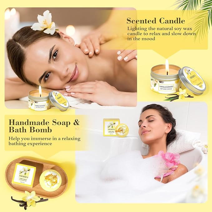 Mothers Day Gifts for Mom, Birthday Gifts for Women, Relaxing Spa Gift Baskets for Women, Warm Vanilla Self Care Bath and Body Gift Set Care Package for Her Wife Mom Female Friends Bestie Sister
